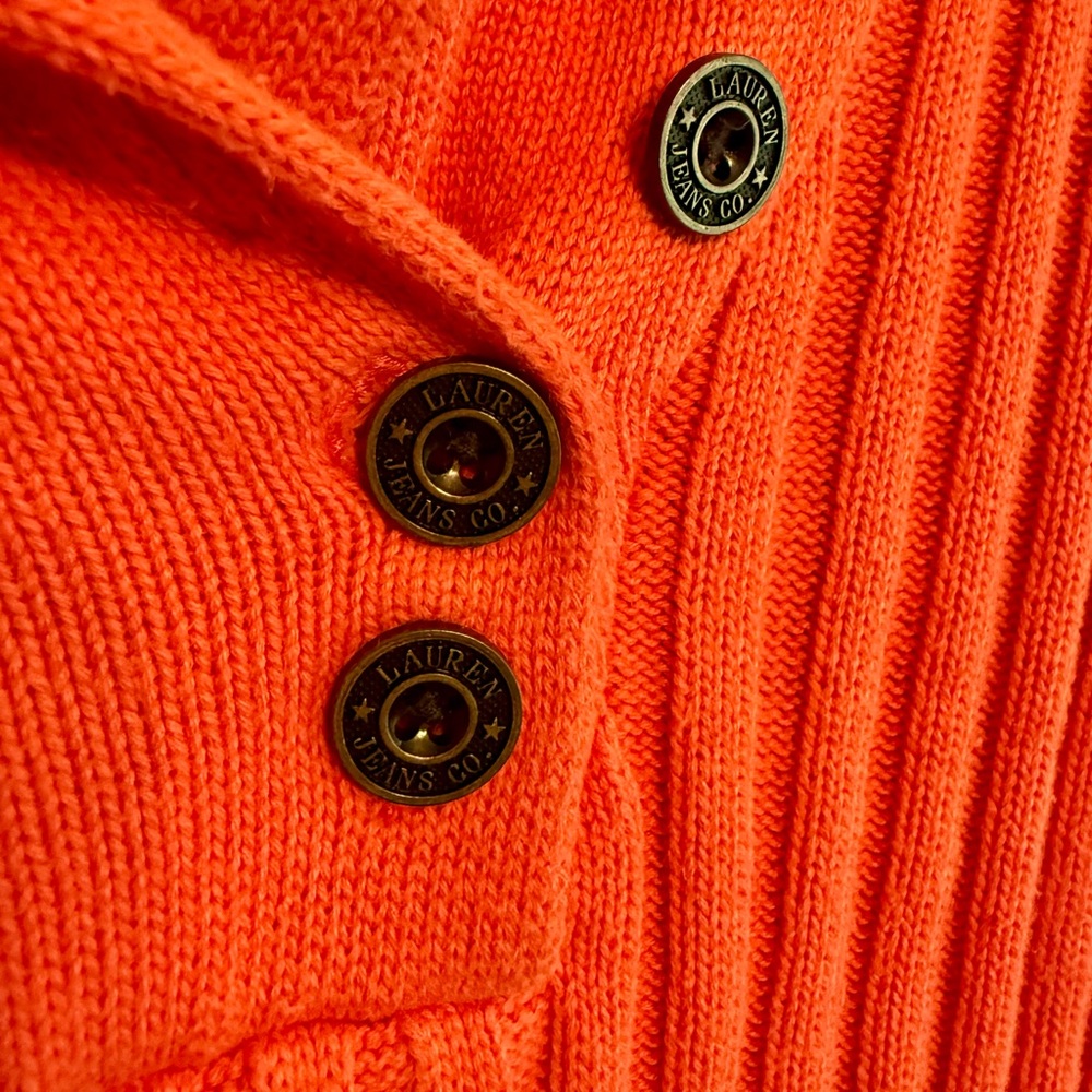 Ralph Lauren LRL Lauren Jeans Co Vibrant Orange Cowl Neck Sweater Size L - Picture 3 of 5